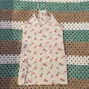 Cream White Red Floral Print Night Gown Pajama Sleep Slip Dress Womans sz Small